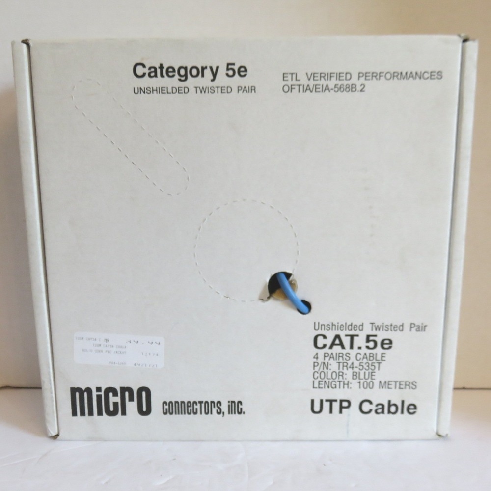Micro Connectors Cat5e UTP Blue Ethernet Cable 100 Meters Solid Core TR4-535T